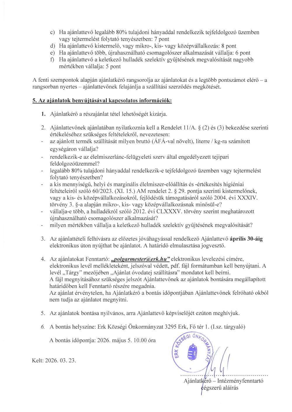 Ajanlatteteli Felhivas Az Ovodatej Programban Szallithato Termek Beszerzesere 2026 03 23 2
